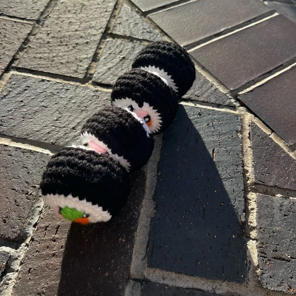 Hand Crocheted Set of 4 Happy Little Sushi Rolls Plushies! - Picture 4 of 15